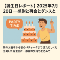 【誕生日レポート】2025年7月20日──感謝と再会とダンスと こんにちは、ダンシングポノ制作のニーダです。 7月20日、誕生日を迎えました！ 家族からは事前にお祝いをしてもらっていたのですが、当日も朝から晩までフルスケジュールの1日。あっという間に過ぎてしまいましたが、心に残る素敵な時間となりました。 🌞 早朝6時、木場公園の太極拳からスタート いつものように朝6時から木場公園で太極拳。 その後、一度休憩を挟んで、20:30からは横十間川で再び太極拳の練習。 この日はちょうど気温も高く、身体と呼吸の整えがいつも以上に染みました。 💃 小伝馬町JBAで「朝活サルサ」 太極拳のあとは、小伝馬町のJBAで開催された「朝活サルサ by まっつん先生」へ。 ちょうど数日前、僕のスタジオでもパーティでご一緒したばかりだったので、顔を出しに。 さらに、大阪から来ていたLさんとも久しぶりに再会できて、思いがけない嬉しい時間でした。 🍤 錦糸町で親友とランチ 午後は、地元・今治から小学生の頃からの親友が東京に来ていたので、錦糸町でランチを。 訪れたのは、九龍城のような雰囲気ただようビルの中にある天丼屋さん。 店主は、神保町「いもや」さんで長年修行されたという職人の方で、カウンターで1人切り盛りされている渋いお店。 大学時代にお茶の水に住んでいた僕にとって「いもや」は思い出の味。 当時はワンコインで食べられた天丼やとんかつ。そんな記憶がよみがえり、胸が熱くなりました。 🕺 バチャータ練習、7/26に向けて 食後はお茶をして、そのあとはバチャータの練習へ。 実は、7/26（土）の「キラキラTAXI」イベントで、以前活動していた Gracias BootCamp Bachata Team のメンバーとして、久しぶりにパフォーマンスすることになっています！ 誕生日に再始動できるなんて、なんだか嬉しい偶然。 🙏 感謝を込めて そんなこんなで、慌ただしくも充実した誕生日となりました。 またひとつ歳を重ねられたことに感謝しながら、これからも踊りと共に、日々を楽しんでいきたいと思います。 皆さま、いつも本当にありがとうございます。