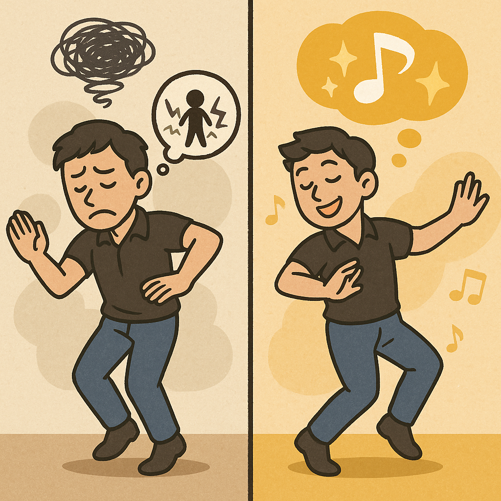 これはダンスにも通じる気がします。
「どうせうまく踊れない」「また失敗するかも」と自分に予言してしまうと、 本当にその通りの結果になりやすいのです。
反対に、
「今日は音楽にのって、1曲でも気持ちよく踊れたらいいな」